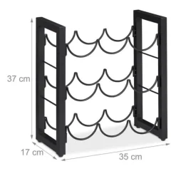 Vinflaskhållare-Relaxdays Flaskställ 9 fack, vinlagringshylla, metall, HxBxD: 37x35x17 cm, kök & bar, svart