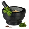 Mortlar & Mortelstötar-Relaxdays Mortel i granit med pistill, robust, för kryddor, örter, mortel i polerad sten, 5,6 kg, cm, 1l, svart