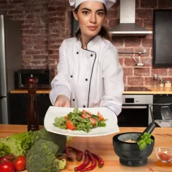 Mortlar & Mortelstötar-Relaxdays Mortel i granit med pistill, robust, för kryddor, örter, mortel i polerad sten, 5,6 kg, cm, 1l, svart