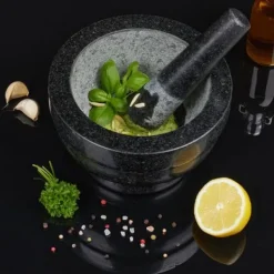 Mortlar & Mortelstötar-Relaxdays Mortel i granit med pistill, robust, för kryddor, örter, mortel i polerad sten, 5,6 kg, cm, 1l, svart