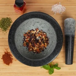 Mortlar & Mortelstötar-Relaxdays Mortel i granit med pistill, robust, för kryddor, örter, mortel i polerad sten, 5,6 kg, cm, 1l, svart