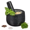 Mortlar & Mortelstötar-Relaxdays Mortel i granit med stötte, robust, för kryddor, örter, mortel i polerad sten, d. 12 cm, 300 ml, grå