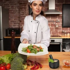 Mortlar & Mortelstötar-Relaxdays Mortel i granit med stötte, robust, för kryddor, örter, mortel i polerad sten, d. 12 cm, 300 ml, grå