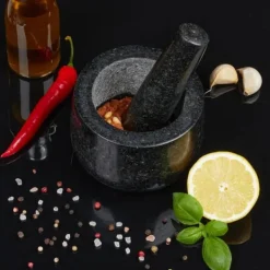 Mortlar & Mortelstötar-Relaxdays Mortel i granit med stötte, robust, för kryddor, örter, mortel i polerad sten, d. 12 cm, 300 ml, grå