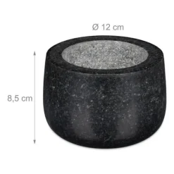 Mortlar & Mortelstötar-Relaxdays Mortel i granit med stötte, robust, för kryddor, örter, mortel i polerad sten, d. 12 cm, 300 ml, grå