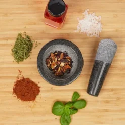 Mortlar & Mortelstötar-Relaxdays Mortel i granit med stöt, robust, för kryddor, örter, mortel i polerad sten, d. 8,5 cm, 400 ml, grå