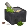 Mortlar & Mortelstötar-Relaxdays Mortel och pistill, i granit, polerad, lång livslängd, kryddor och örter, 500 ml volym, krossare lxB 14,5 x 14,5 cm