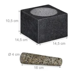 Mortlar & Mortelstötar-Relaxdays Mortel och pistill, i granit, polerad, lång livslängd, kryddor och örter, 500 ml volym, krossare lxB 14,5 x 14,5 cm