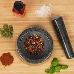 Mortlar & Mortelstötar-Relaxdays Mortel och stöt, i granit, polerad, lång livslängd, för kryddor och örter, stengrynare D 13,5 cm mörkgrå