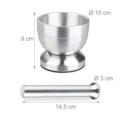 Mortlar & Mortelstötar-Relaxdays Mortel, rostfritt stål, med lock, kryddor, örter, halkfri kross, Ø 10 cm, 200 ml, grå