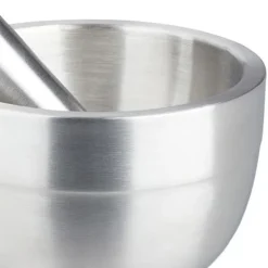 Mortlar & Mortelstötar-Relaxdays Mortel, rostfritt stål, med lock, kryddor, örter, halkfri kross, Ø 10 cm, 200 ml, grå