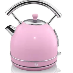 Vattenkokare-Retro vattenkokare, 1,8 L, BPA-fritt rostfritt stål, dolt motstånd, sladdlös SWAN SK14630PNEU 3000W Rosa 61802