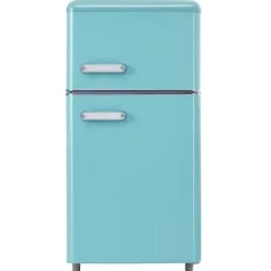 Kombinerad Kyl- & Frys-Retro-Kylskåp, Dubbeldörr, 72L kyl, 21L frys, 120 kWh/år, LED-ljus, Flera färger, Energieklass E