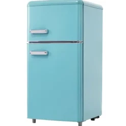 Kombinerad Kyl- & Frys-Retro-Kylskåp, Dubbeldörr, 72L kyl, 21L frys, 120 kWh/år, LED-ljus, Flera färger, Energieklass E