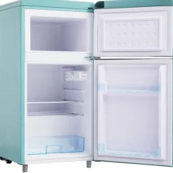 Kombinerad Kyl- & Frys-Retro-Kylskåp, Dubbeldörr, 72L kyl, 21L frys, 120 kWh/år, LED-ljus, Flera färger, Energieklass E
