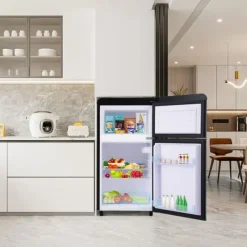 Kombinerad Kyl- & Frys-Retro-Kylskåp, Dubbeldörr, 72L kyl, 21L frys, 120 kWh/år, LED-ljus, Flera färger, Energieklass E