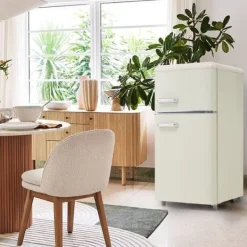 Retro-Kylskåp, Dubbeldörr, 72L kyl, 21L frys, 120 kWh/år, LED-ljus, Flera färger, Energieklass E