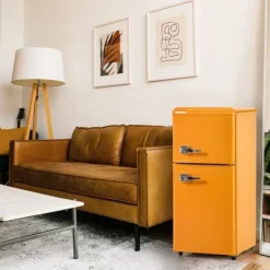 Kombinerad Kyl- & Frys-Retro-Kylskåp, Gefr. Kombi, 86.8 cm, 60L, 22L frys, 102 kWh/år, Gul, Energieklass E