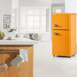 Kombinerad Kyl- & Frys-Retro-Kylskåp, Gefr. Kombi, 86.8 cm, 60L, 22L frys, 102 kWh/år, Gul, Energieklass E