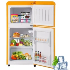 Kombinerad Kyl- & Frys-Retro-Kylskåp, Gefr. Kombi, 86.8 cm, 60L, 22L frys, 102 kWh/år, Gul, Energieklass E