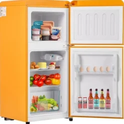 Kombinerad Kyl- & Frys-Retro-Kylskåp, Gefr. Kombi, 86.8 cm, 60L, 22L frys, 102 kWh/år, Gul, Energieklass E