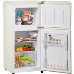 Retro-Kylskåp, Gefrierkombination, 88.8 cm, 60L kyl, 22L frys, 102 kWh/år, LED-ljus, Cremevit, Energieklass E