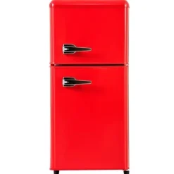 Kombinerad Kyl- & Frys-Retro-Kylskåp, Gefrierkombination, 88.8 cm, 60L kyl, 22L frys, 102 kWh/år, LED-ljus, Premiumröd, Energieklass E