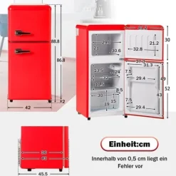 Kombinerad Kyl- & Frys-Retro-Kylskåp, Gefrierkombination, 88.8 cm, 60L kyl, 22L frys, 102 kWh/år, LED-ljus, Premiumröd, Energieklass E