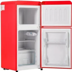 Kombinerad Kyl- & Frys-Retro-Kylskåp, Gefrierkombination, 88.8 cm, 60L kyl, 22L frys, 102 kWh/år, LED-ljus, Premiumröd, Energieklass E