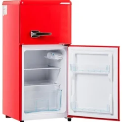 Kombinerad Kyl- & Frys-Retro-Kylskåp, Gefrierkombination, 88.8 cm, 60L kyl, 22L frys, 102 kWh/år, LED-ljus, Premiumröd, Energieklass E