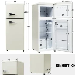 Retro-Kylskåp, Kombinerad kyl och frys, 105.5 cm, 92L, 28L frys, 116 kWh/år