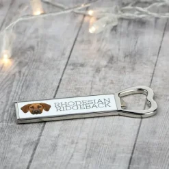Rhodesian Ridgeback, afrikansk lejonhund - flasköppnare med foto och inskription för Art-Dog öl
