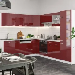 R-Line hörnkök, 227 x 287 cm, PT Antracit, Bordeaux högglans/vit, Vicco