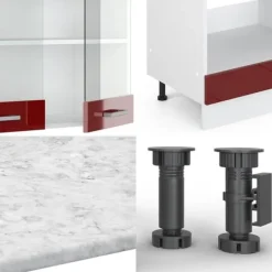 R-Line hörnkök, 227 x 287 cm, PT Antracit, Bordeaux högglans/vit, Vicco