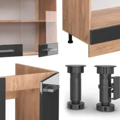 R-Line hörnkök, 227 x 287 cm, PT Ek, Blank antracit/Gyllene ek, Vicco