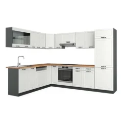 R-Line hörnkök, 227 x 287 cm, PT Ek, Stuga vit/antracit, Vicco