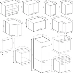 R-Line hörnkök, 227 x 287 cm, PT Ek, Stuga vit/antracit, Vicco