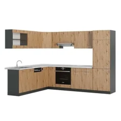 R-Line hörnkök, 227 x 287 cm, PT Marble, Artisan Oak/Antracit, Vicco