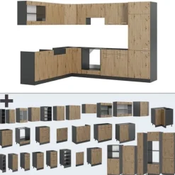 R-Line hörnkök, 227 x 287 cm, PT Marble, Artisan Oak/Antracit, Vicco