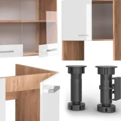 R-Line hörnkök, 237 x 247 cm, PT Marmor, Blank vit/Gyllene ek, Vicco