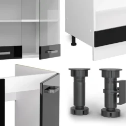 R-Line hörnkök, 227 x 287 cm utan bänkskiva, Blank svart/Vit, Vicco