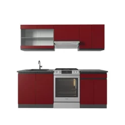 Monteringsfärdiga Kök & Pentryn-R-Line Kök, 200 cm J-Shape, Röd/Antracit, Vicco