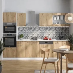 Monteringsfärdiga Kök & Pentryn-R-Line kök, 300 cm med högskåp, PT Marble, Artisan ek/vit, Vicco