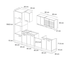 Monteringsfärdiga Kök & Pentryn-R-Line kök, 300 cm med högskåp, PT Antracit, Bordeaux högglans/antracit, Vicco