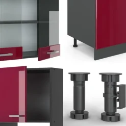Monteringsfärdiga Kök & Pentryn-R-Line kök, 300 cm med högskåp, PT Antracit, Bordeaux högglans/antracit, Vicco