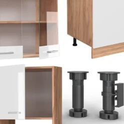 Monteringsfärdiga Kök & Pentryn-R-Line kök, 300 cm med högskåp, PT Ek, Blank vit/Gyllene ek, Vicco