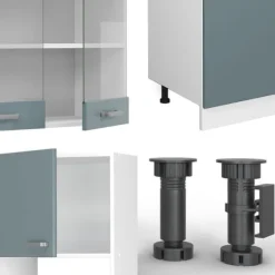 Monteringsfärdiga Kök & Pentryn-R-Line kök, 300 cm med högskåp, PT Ek, Blågrå/vit, Vicco