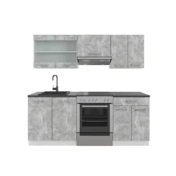 Monteringsfärdiga Kök & Pentryn-R-Line kök, 200 cm, PT Antracit, Betong/vit, Vicco