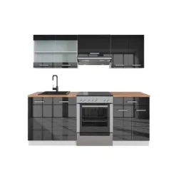 Monteringsfärdiga Kök & Pentryn-R-Line kök, 200 cm, PT Ek, Blank antracit/vit, Vicco