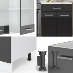 Monteringsfärdiga Kök & Pentryn-R-Line kök, 200 cm, PT Ek, Blank antracit/vit, Vicco